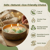 Aroma Double Color Wax Flower Candle 130g - Acacia Wood Bowl 2 Wick