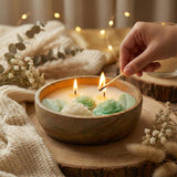 Aroma Double Color Wax Flower Candle 130g - Acacia Wood Bowl 2 Wick