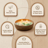 Aroma Double Color Wax Flower Candle 130g - Acacia Wood Bowl 2 Wick