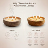 Aroma Pink Flower Aroma Candle 230g in Mango Wood Bowl - 3 Wick