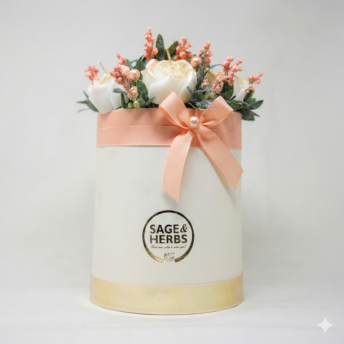 Golden Blush Rose Bloom – Handcrafted Floral Wax Candle by Sage & Herbs