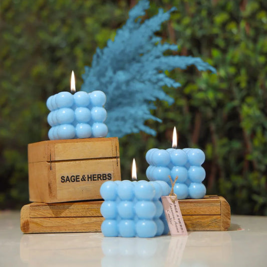 Artisanal Bubble Candle: Hand-Poured Soy Wax Decorative Candle (140g) - Sage & Herbs