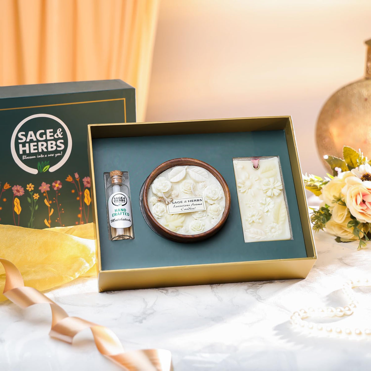 Rustic Scented Trio Luxury Gift Hamper with Aroma Candle & Wax Sachet by Sage & Herbs