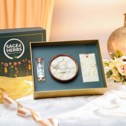 Rustic Scented Trio Luxury Gift Hamper with Aroma Candle & Wax Sachet by Sage & Herbs