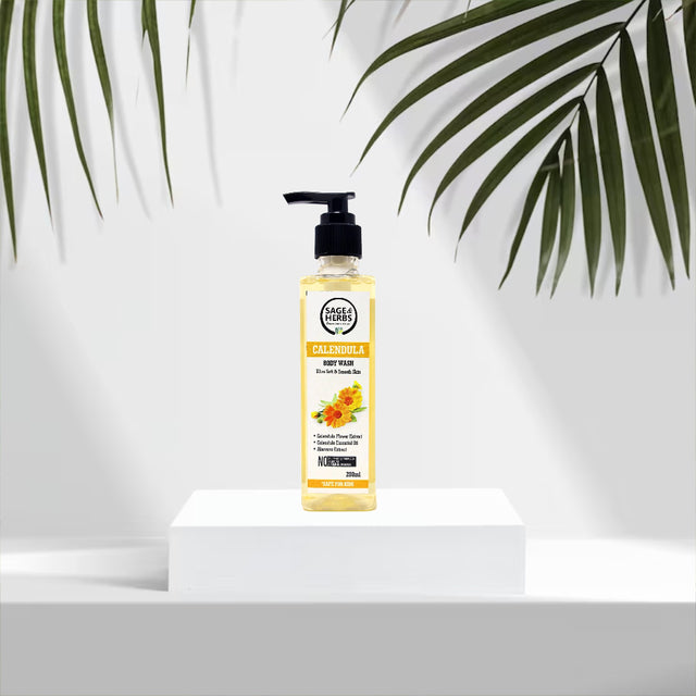 Natural Theme Bath Essential Calendula Body Wash – Gentle, Soothing & Hydrating Herbal Cleanser by Sage & Herbs