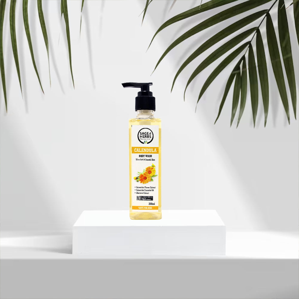 Natural Theme Bath Essential Calendula Body Wash – Gentle, Soothing & Hydrating Herbal Cleanser