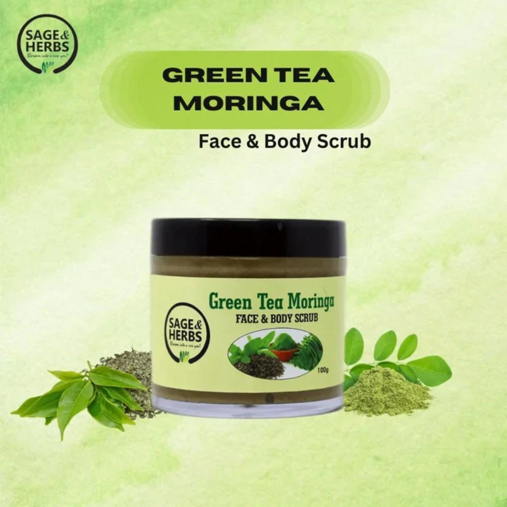 Green Tea Moringa Face & Body Scrub - Antioxidant Detox & Exfoliation