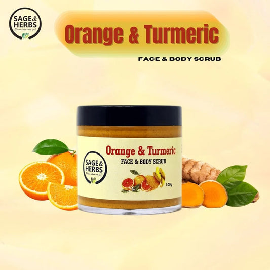 Orange & Turmeric Face & Body Scrub - Natural Exfoliating Glow Scrub by Sage & Herbs