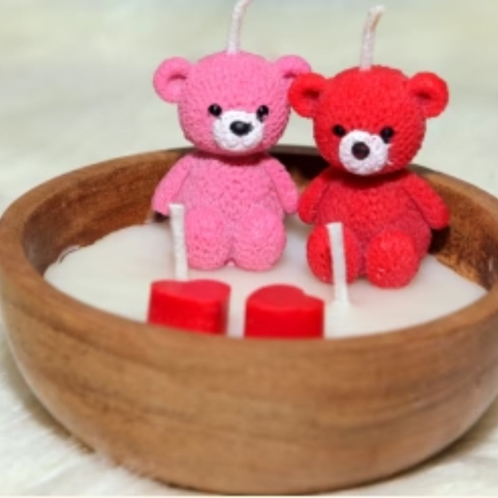 Wood Bowl Valentine’s Teddy Candle - Romantic & Decorative Soy Wax Candle 150g by Sage & Herbs