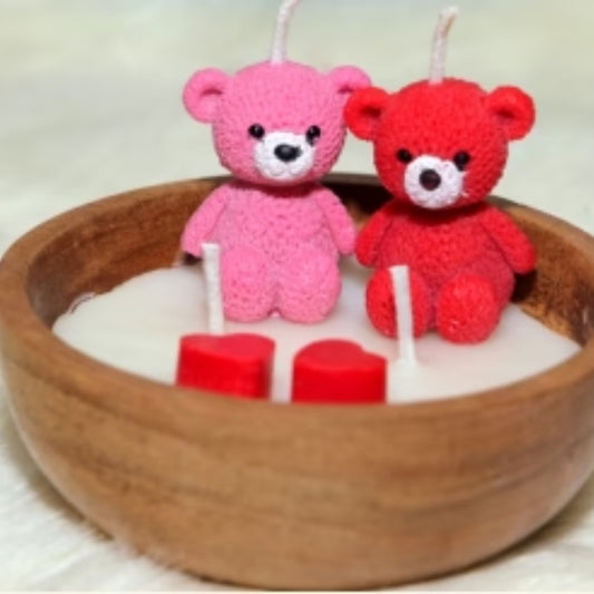 Wood Bowl Valentine’s Teddy Candle - Romantic & Decorative Soy Wax Candle 150g by Sage & Herbs