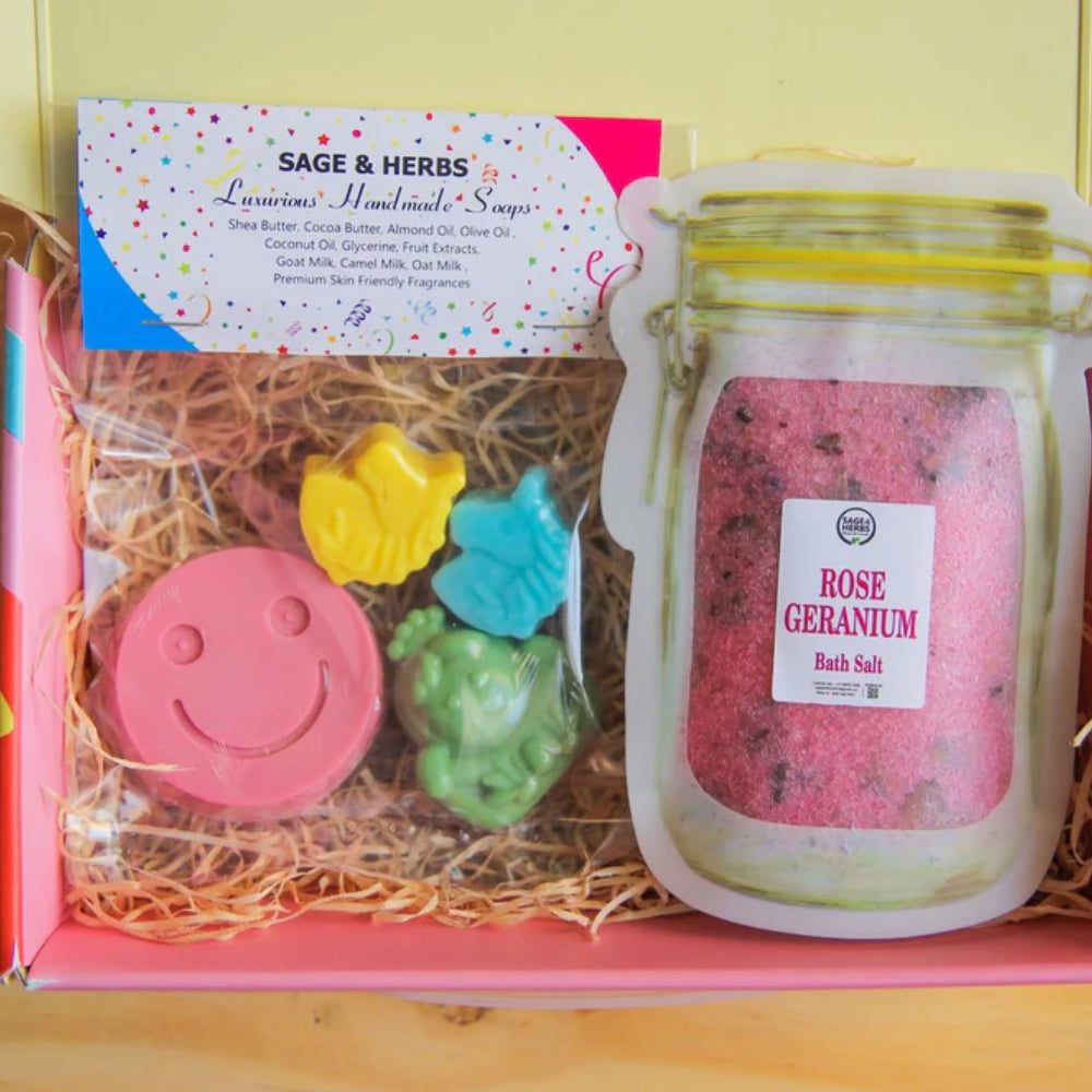 Glow & Soak Treat - Relaxing Bath Soak & Kids Soap Gift Set by Sage & Herbs