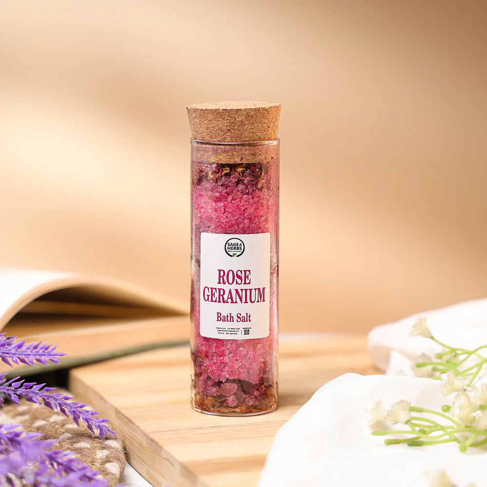 Rose Geranium Bath Salt – Aromatic & Relaxing Spa-Style Soak 300g by Sage & Herbs