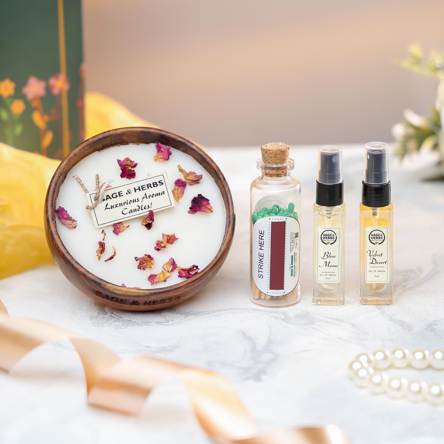 Timeless Fragrance Set – Premium Gift Hamper with Wood Bowl Aroma Candle & Handmade Perfumes