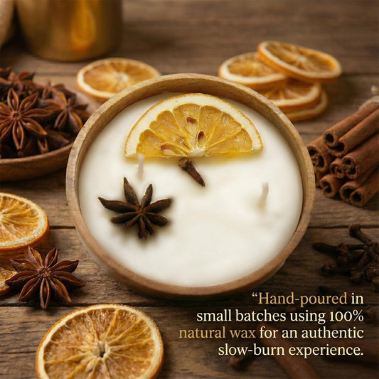 Aroma Spice Candle with Orange, Star Anise, Cinnamon & Cloves in Acacia Wood Bowl – view 2