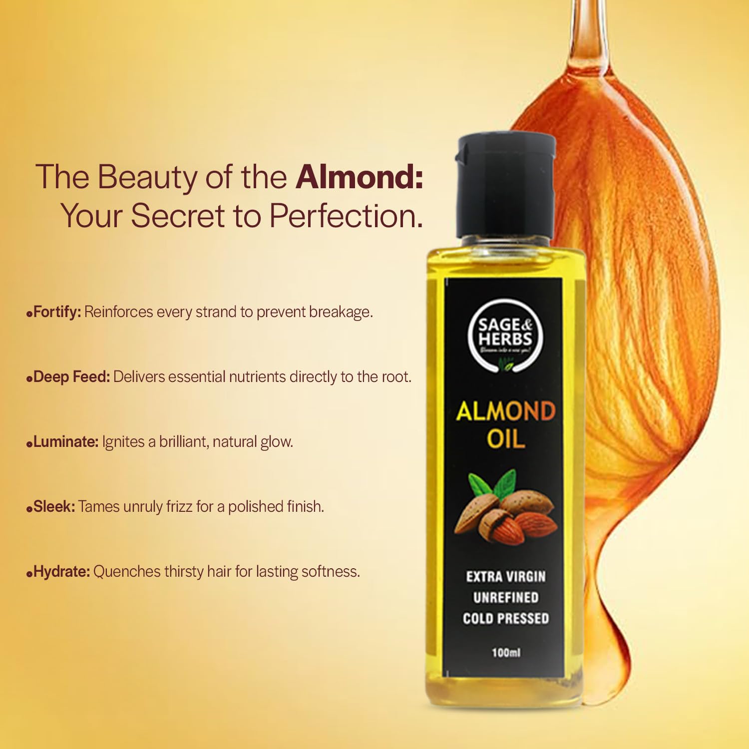 Cold Pressed Almond Oil - Organic Skin & Hair Nourishing Oil