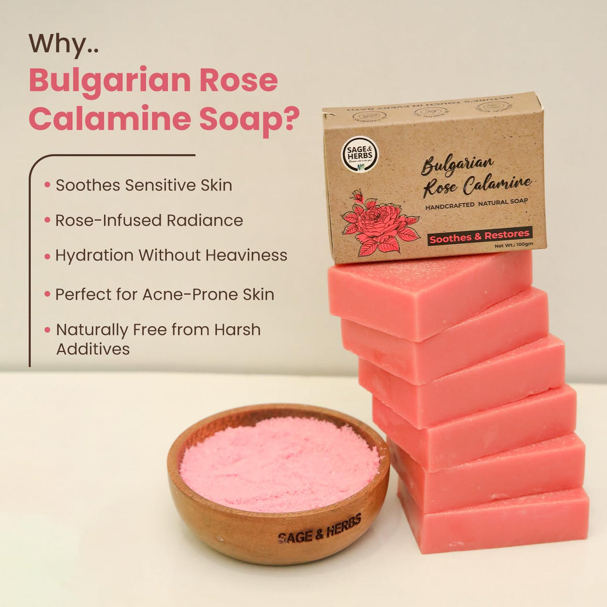 Natural Bulgarian Rose Calamine Soap — Soothing & Gentle Cleansing Bar – view 3