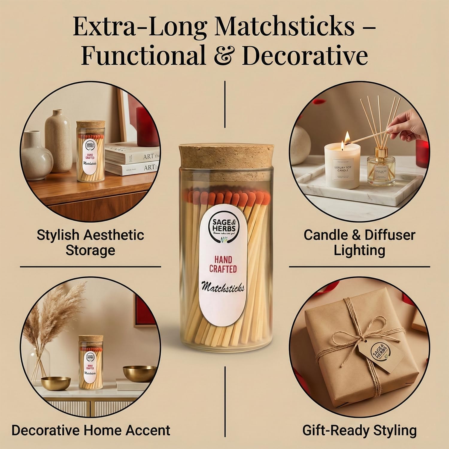 Premium Long 65 Borosilicate Matchsticks Jar