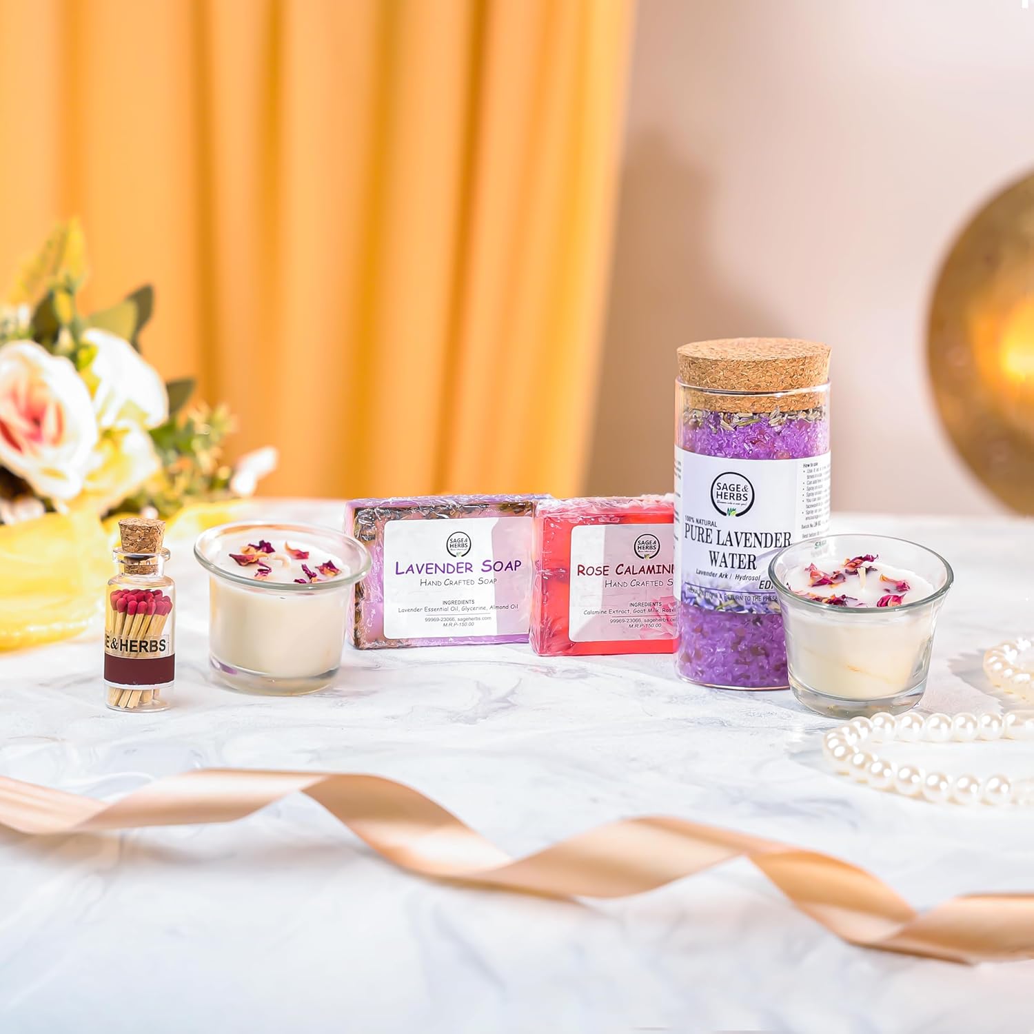 Lavender Dreams Gift Hamper – Handmade Soaps, Lavender Bath Salt & Aroma Candles