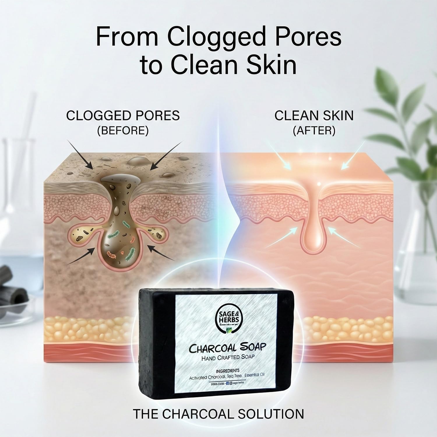 Activated Charcoal Powder, Aloe Vera & Neem | Herbal Deep Cleansing Soap