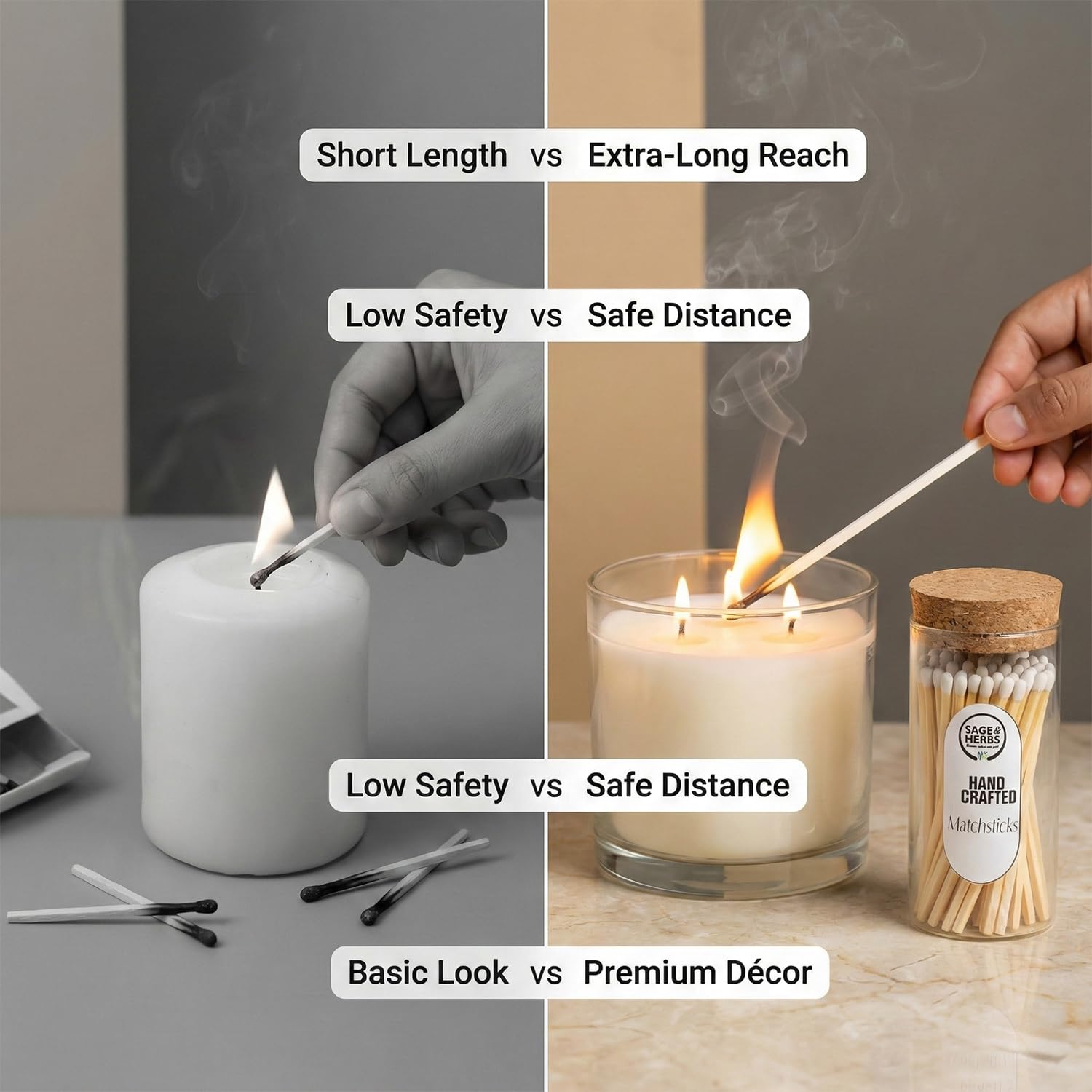Premium Long 65 Borosilicate Matchsticks Jar