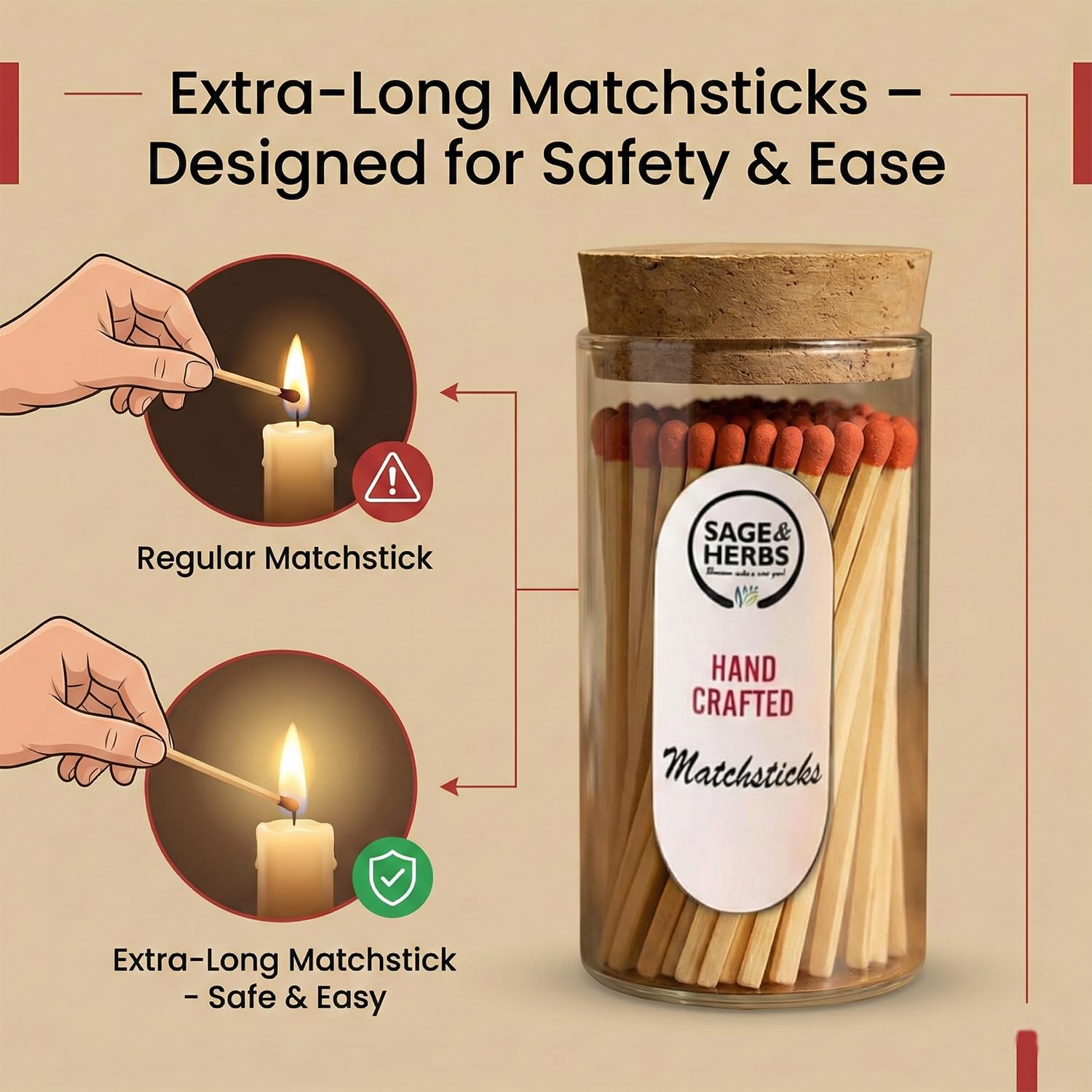 Premium Long 65 Borosilicate Matchsticks Jar
