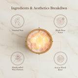 Aroma Pink Flower Aroma Candle 230g in Mango Wood Bowl - 3 Wick