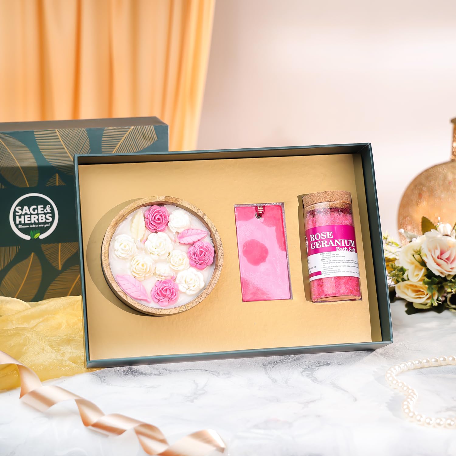 Rosy Relaxation Trio Gift Hamper | Organic Soy Wax & Bath Salt Luxury Set