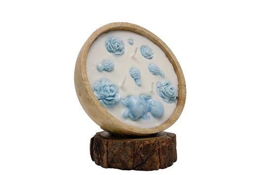Beautiful Wax Baby Aroma Candle in Mango Wood Bowl - 3 Wick – view 2