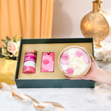 Rosy Relaxation Trio Gift Hamper | Organic Soy Wax & Bath Salt Luxury Set