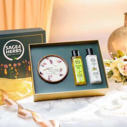 Nature’s Essence Duo Gift Hamper – Eco-Friendly Candle & Wellness Oils Gift Set by Sage & Herbs