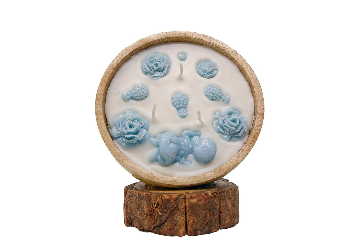 Beautiful Wax Baby Aroma Candle in Mango Wood Bowl - 3 Wick