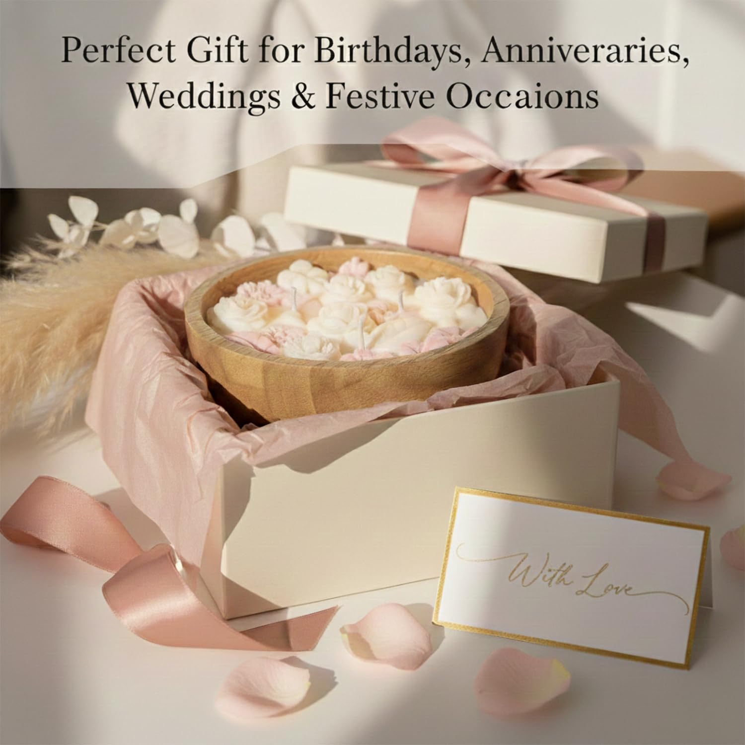 Aroma Pink Flower Aroma Candle 230g in Mango Wood Bowl - 3 Wick