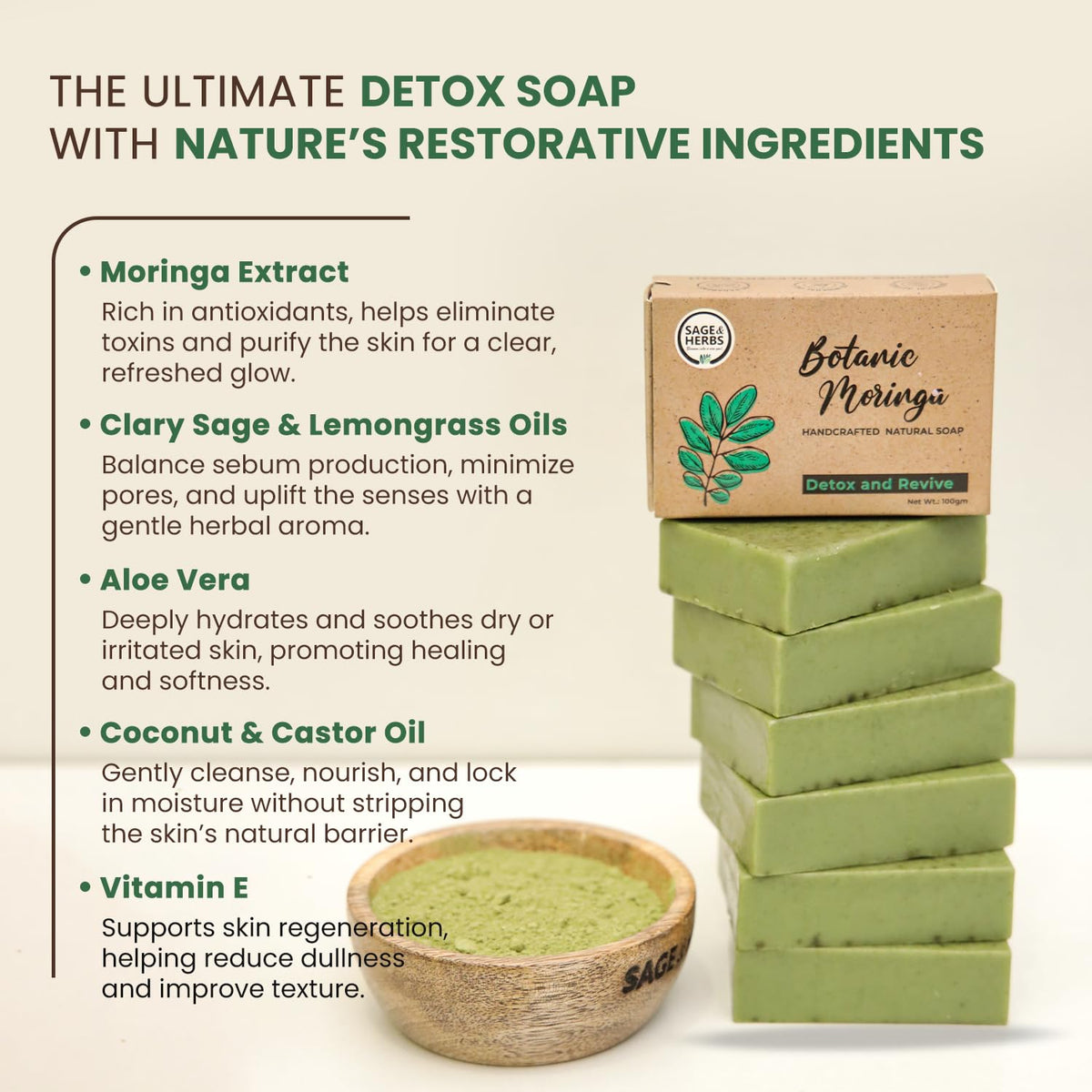 Botanica Moringa Handmade Soap — Detoxifying & Nourishing Bath Bar – view 6