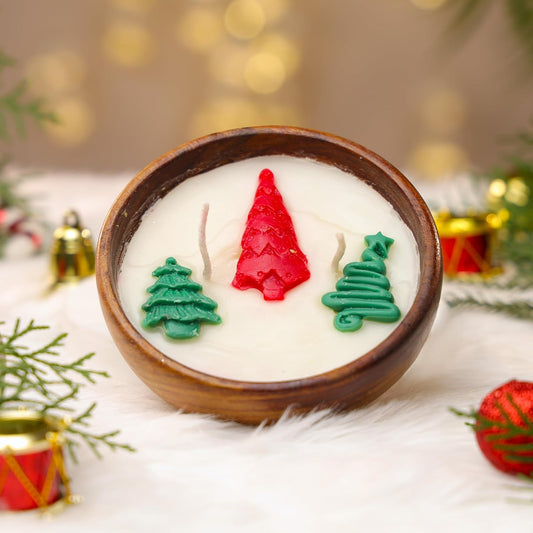 Wood Bowl Xmas Candle – Handmade Soy Wax Christmas Candle by Sage & Herbs