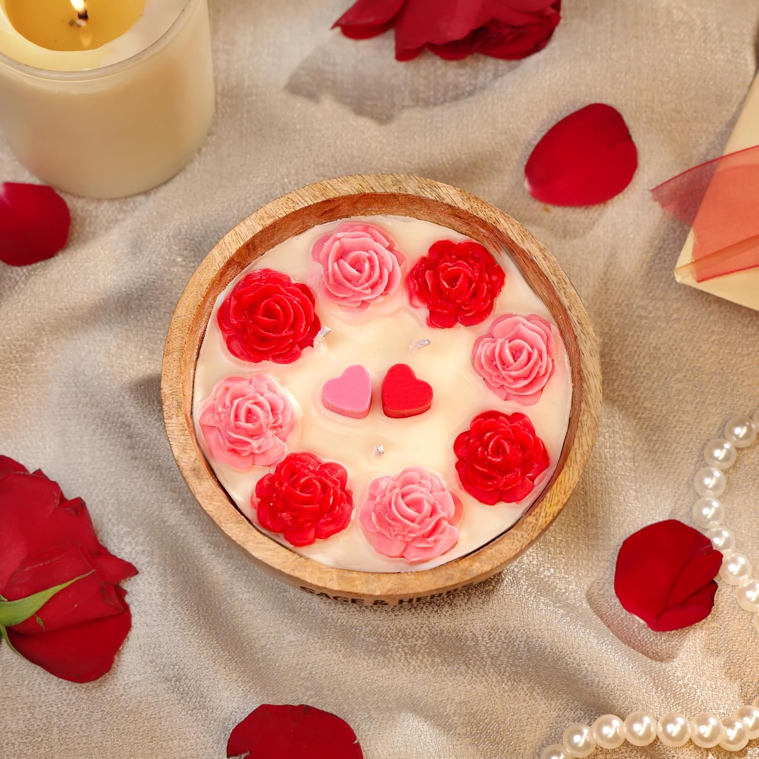 Rose Wood Bowl Candle – Handcrafted Romantic Candle for Valentines & Anniversaries