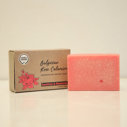 Natural Bulgarian Rose Calamine Soap — Soothing & Gentle Cleansing Bar by Sage & Herbs