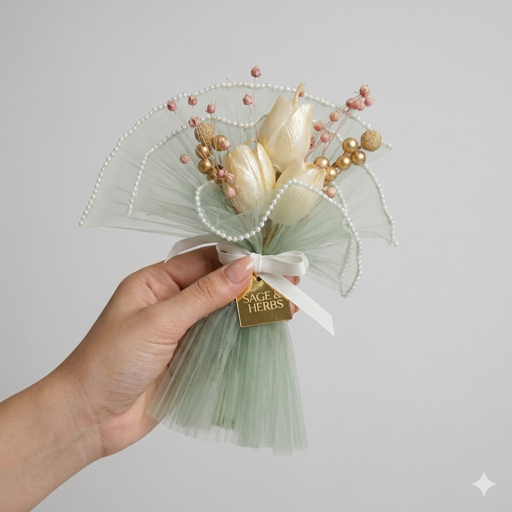 Ivory Sage Tulip Whisper – Handcrafted Floral Candle Bouquet by Sage & Herbs