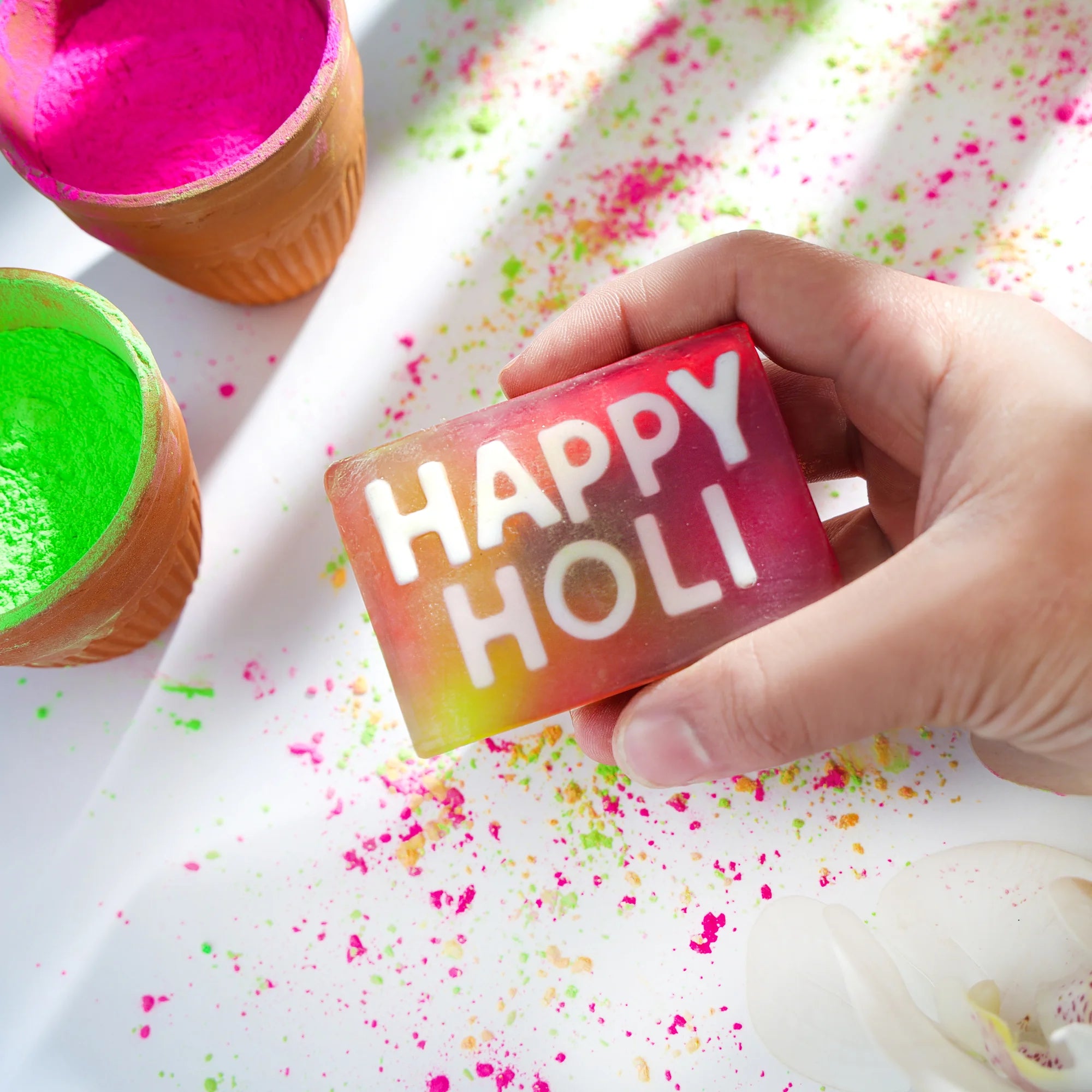 Holi Soaps – Set of Two - Colourful Handmade Festive Soap Duo 100g