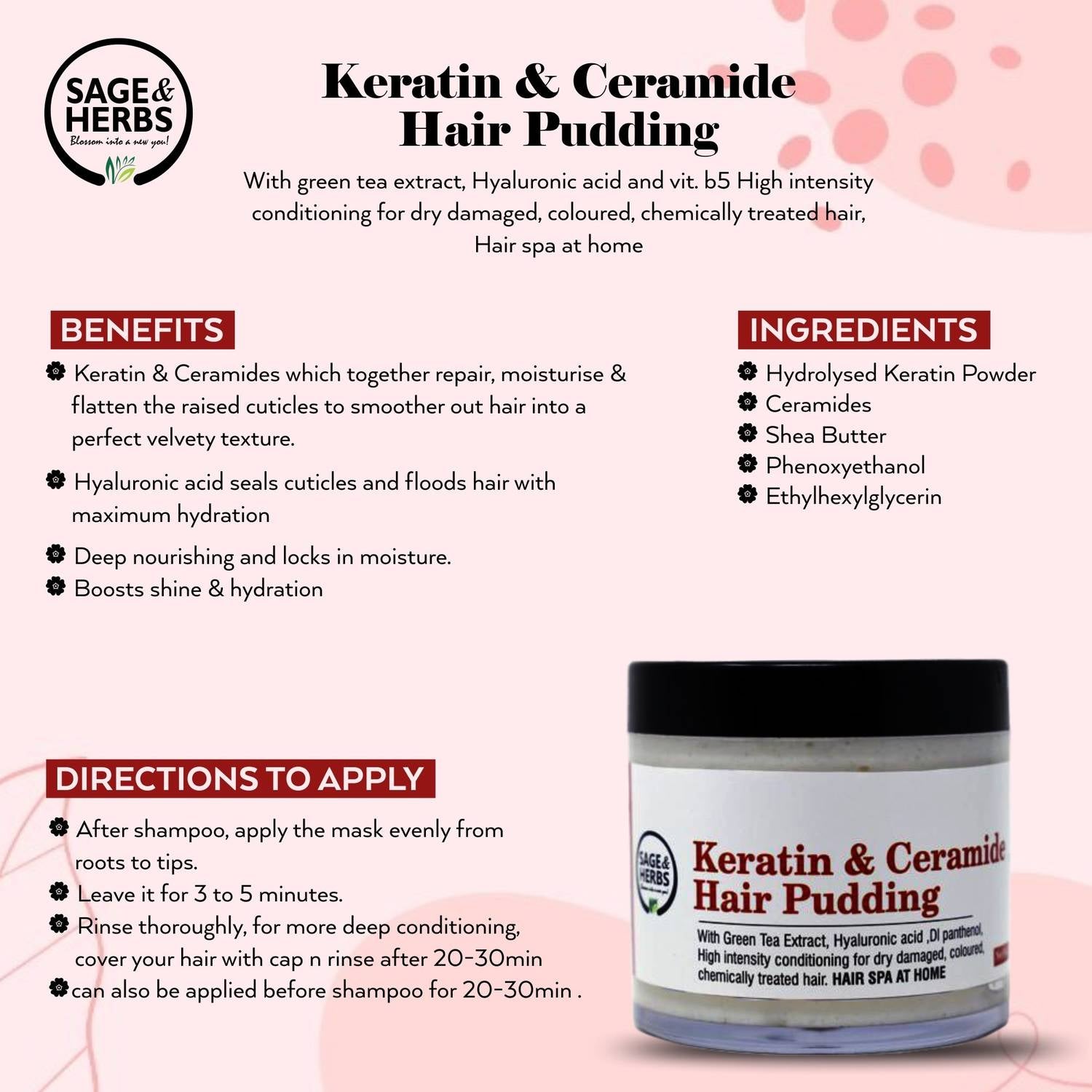 Keratin & Ceramide Hair Pudding / Mask — Moisturizing & Smoothing Care for Dry, Damaged Hair