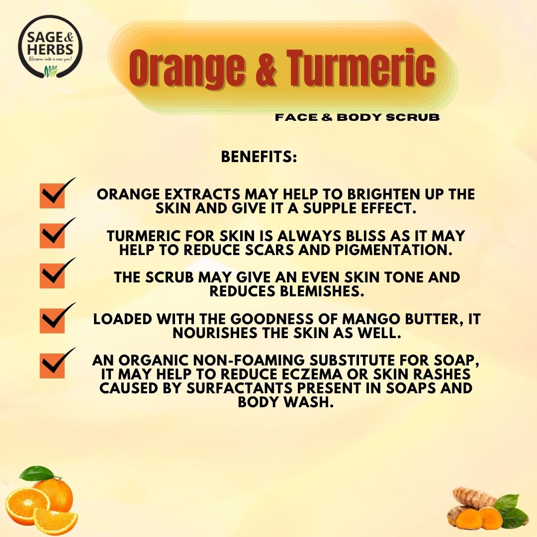 Orange & Turmeric Face & Body Scrub - Natural Exfoliating Glow Scrub