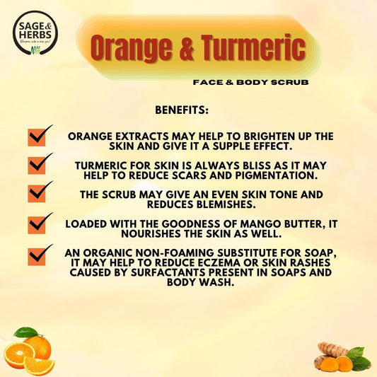 Orange & Turmeric Face & Body Scrub - Natural Exfoliating Glow Scrub