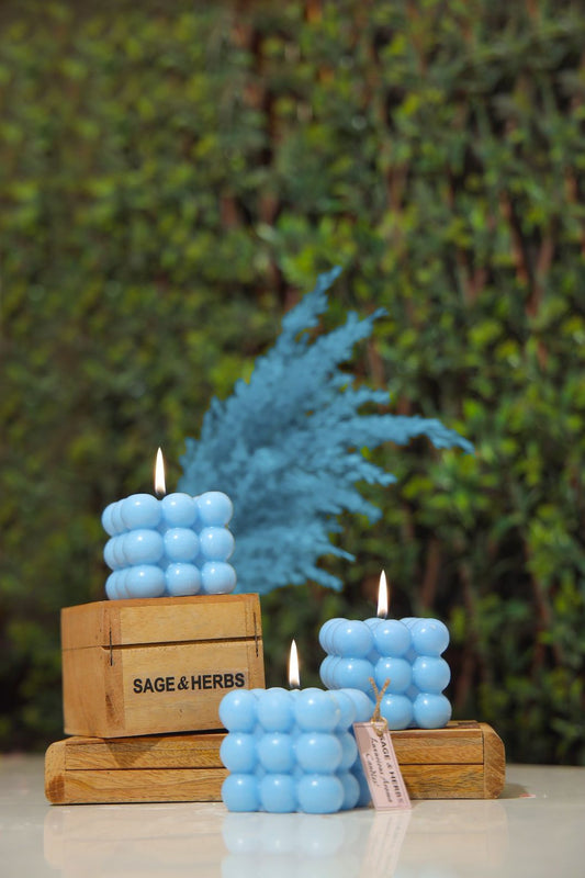 Artisanal Bubble Candle: Hand-Poured Soy Wax Decorative Candle (140g) - Sage & Herbs