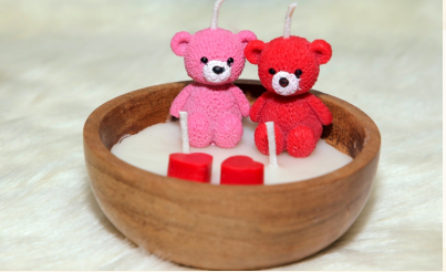 Wood Bowl Valentine’s Teddy Candle - Romantic & Decorative Soy Wax Candle 150g – view 2
