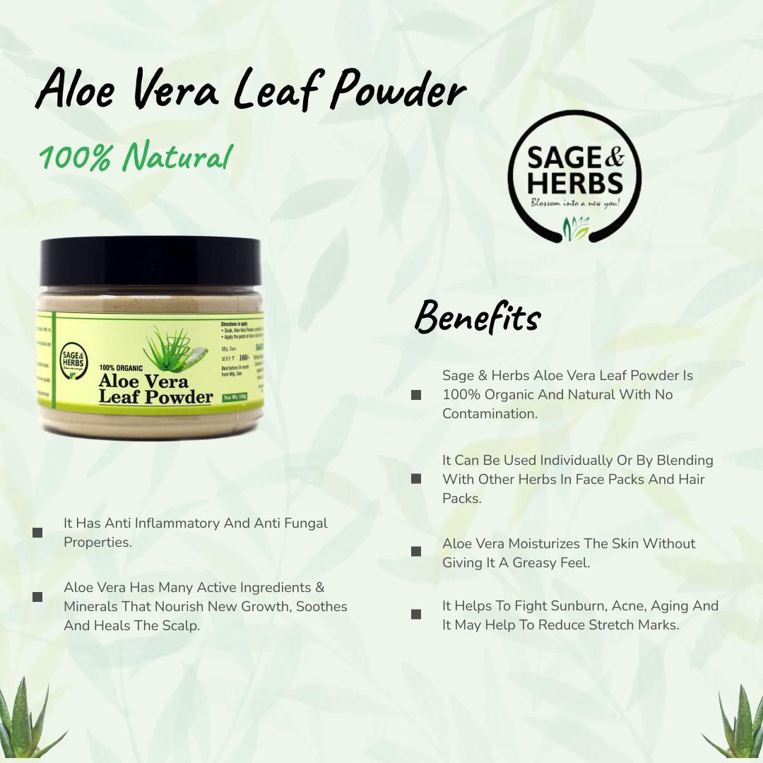 Organic Aloe Vera Leaf Powder - 100% Pure Aloe Powder for Skin & Hair 150g