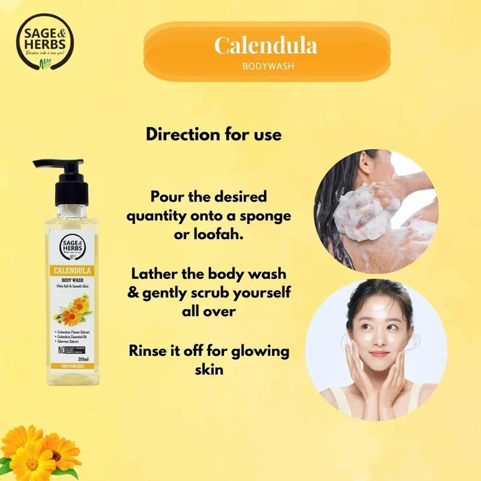 Natural Theme Bath Essential Calendula Body Wash – Gentle, Soothing & Hydrating Herbal Cleanser