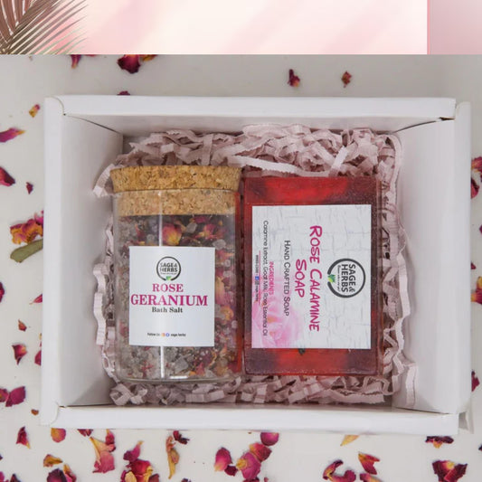 Rose Therapy Duo - Rose Calamine Soap & Bath Salt Gift Set by Sage & Herbs