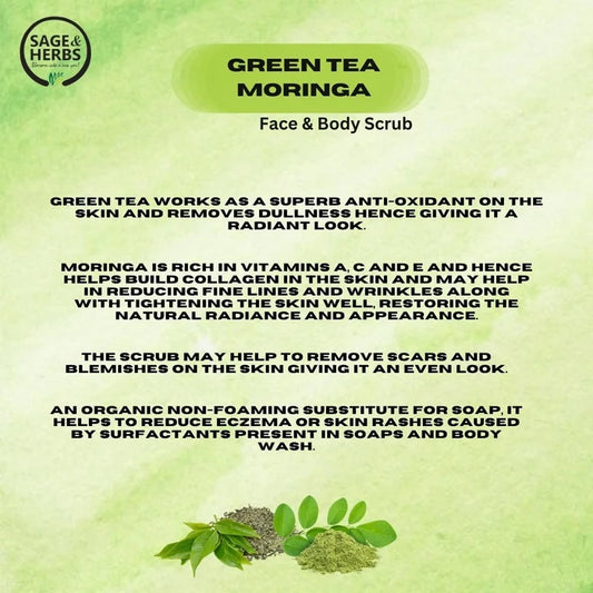 Green Tea Moringa Face & Body Scrub - Antioxidant Detox & Exfoliation