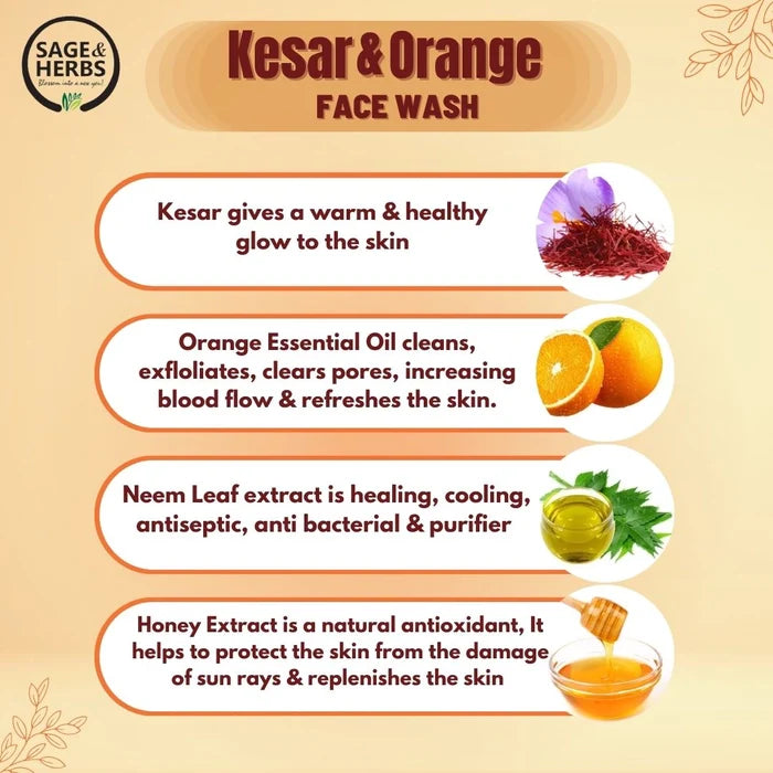 Kesar Orange Face Wash - Brightening & Acne-Fighting Natural Cleanser