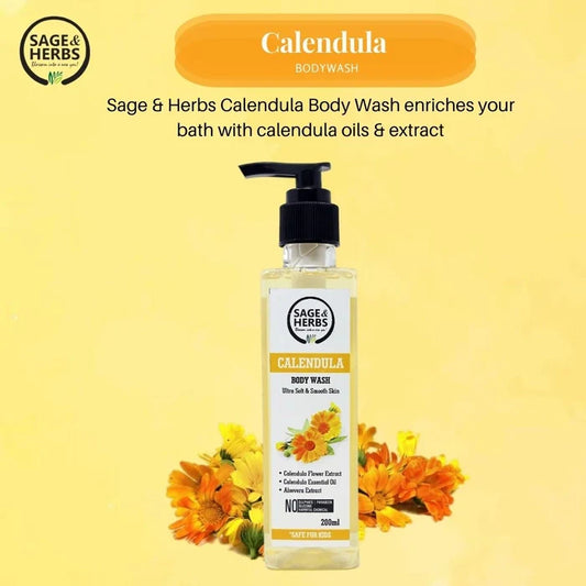 Natural Theme Bath Essential Calendula Body Wash – Gentle, Soothing & Hydrating Herbal Cleanser