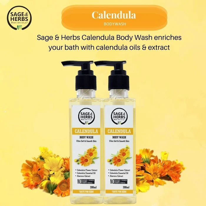 Natural Theme Bath Essential Calendula Body Wash – Gentle, Soothing & Hydrating Herbal Cleanser